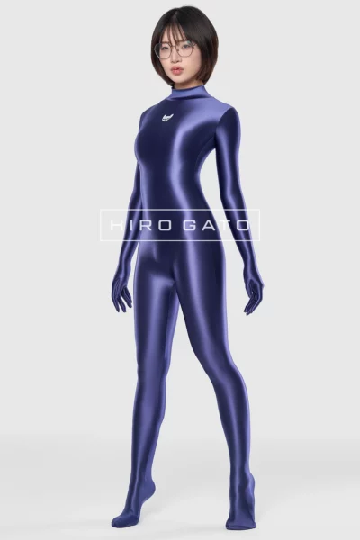 Satin Spandex Catsuit Navy Blue