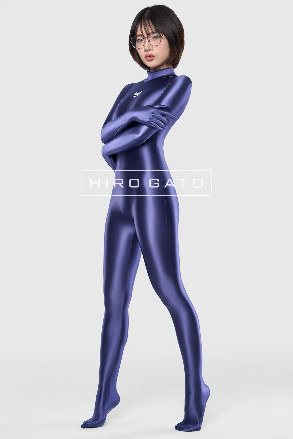 Satin Spandex Catsuit Navy Blue