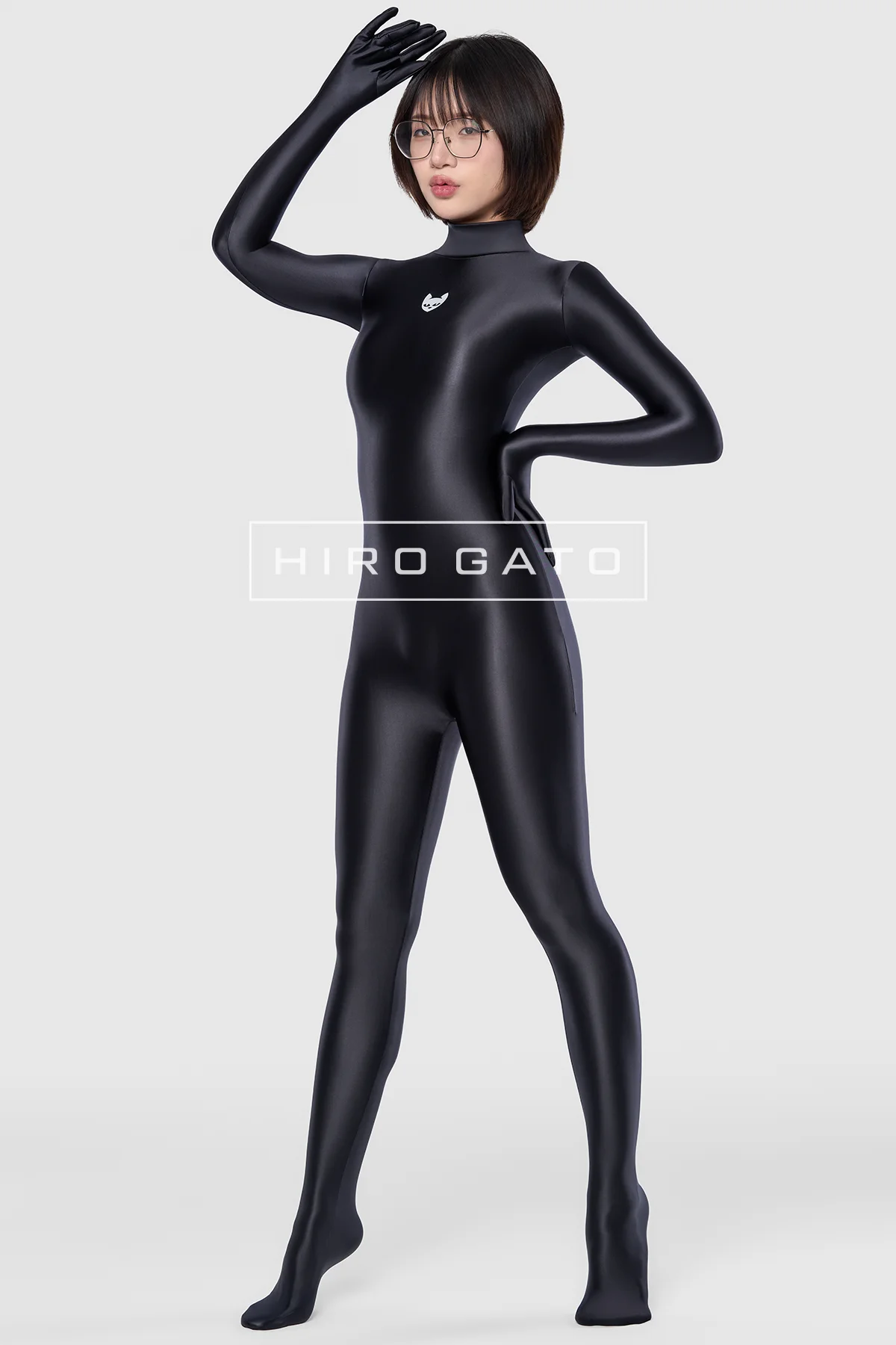 Satin Spandex Catsuit Black