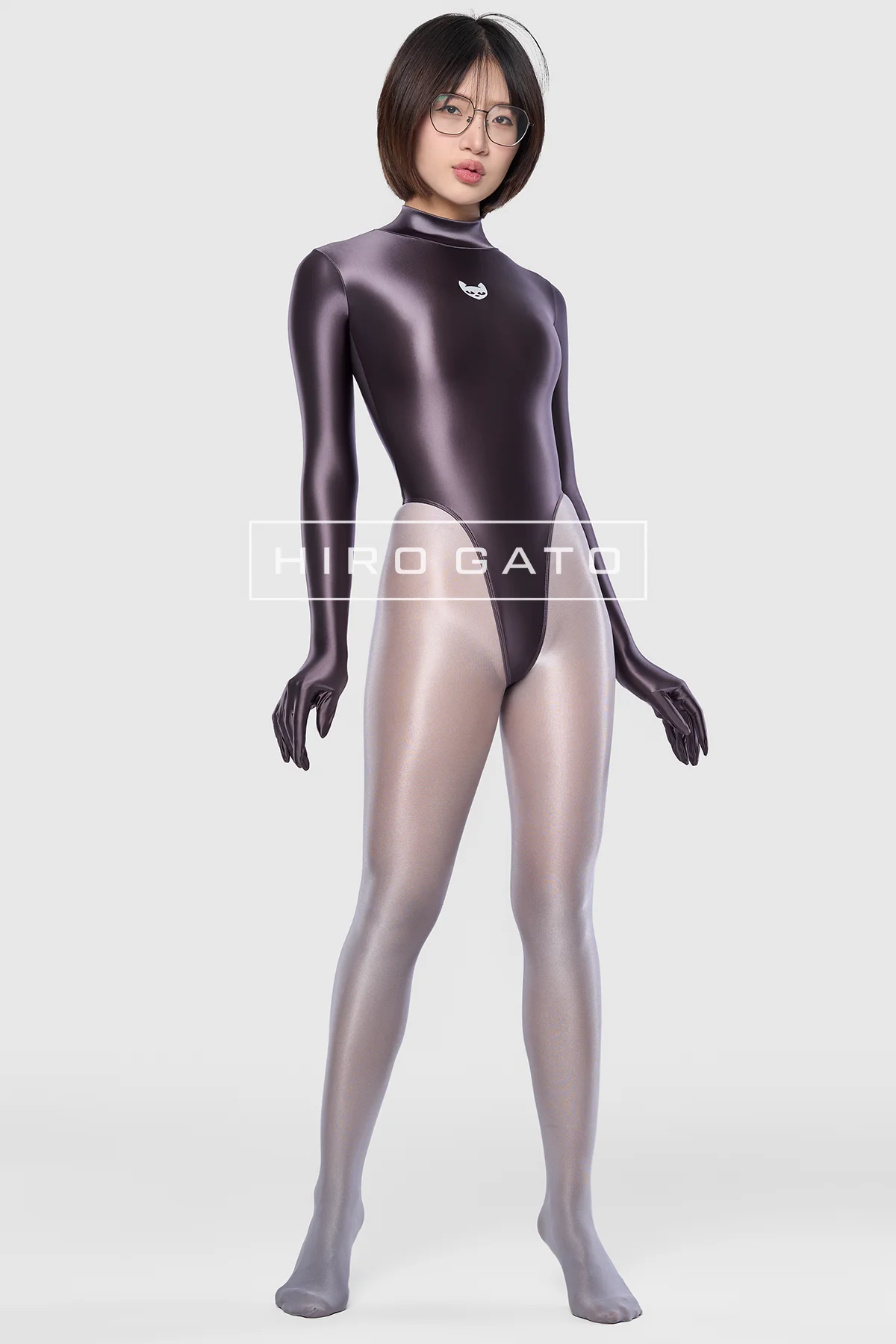 Satin Spandex Leotard Anthracite