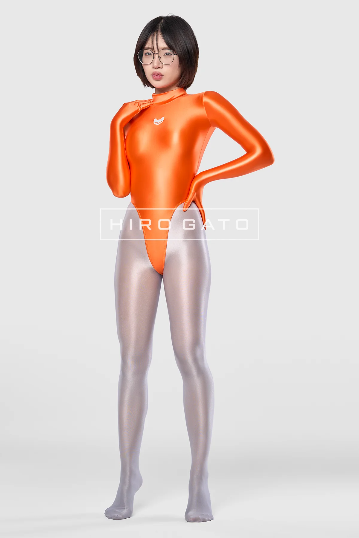 Satin Spandex Leotard Orange