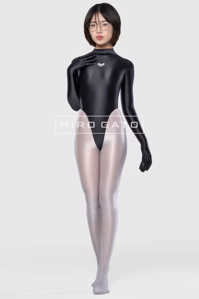 Satin Spandex Leotard Black