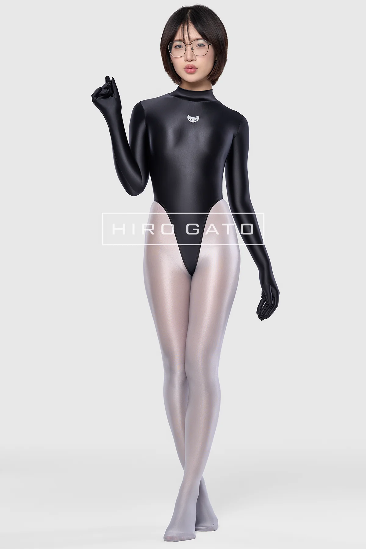 Satin Spandex Leotard Black