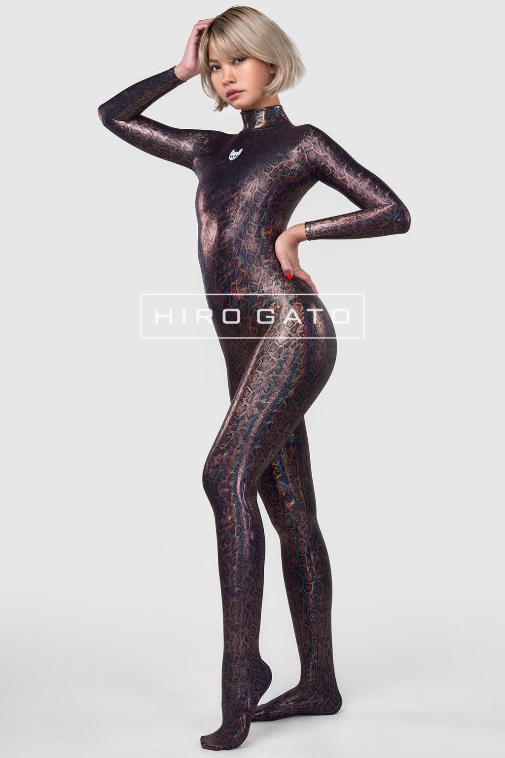 One Piece Two-Tone Sheer & Snakeskin Catsuit
