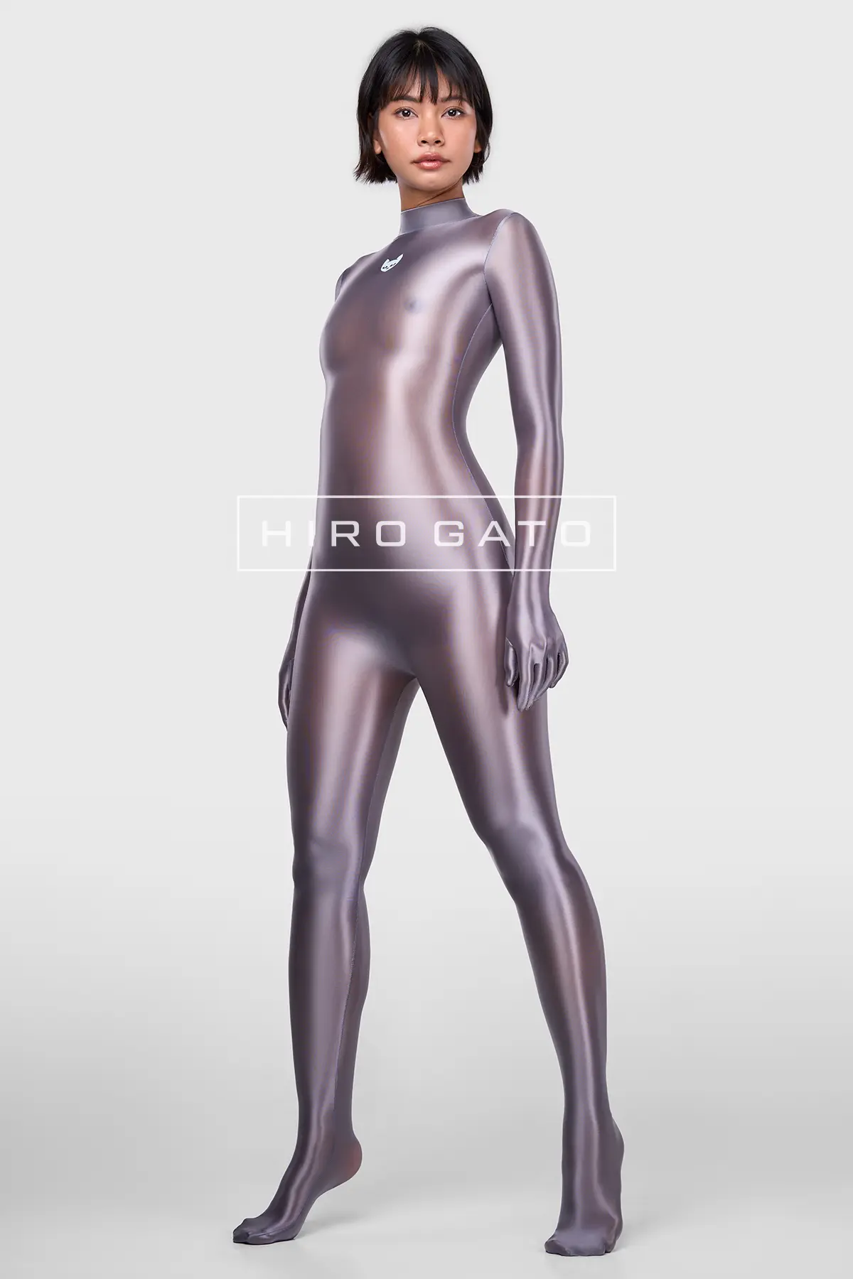 Sheer Nylon Catsuit Silver Shiny Spandex