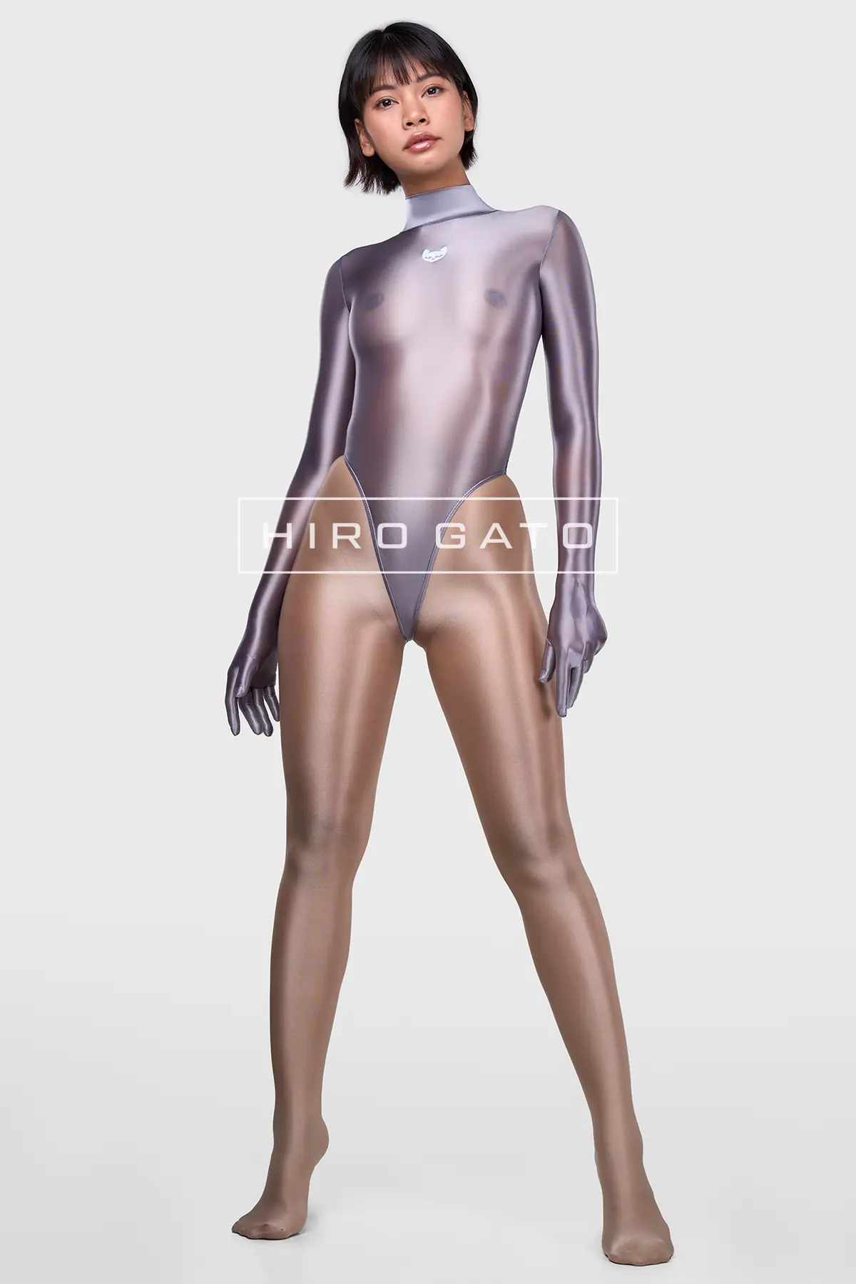 Sheer Nylon Leotard Silver Shiny See Through