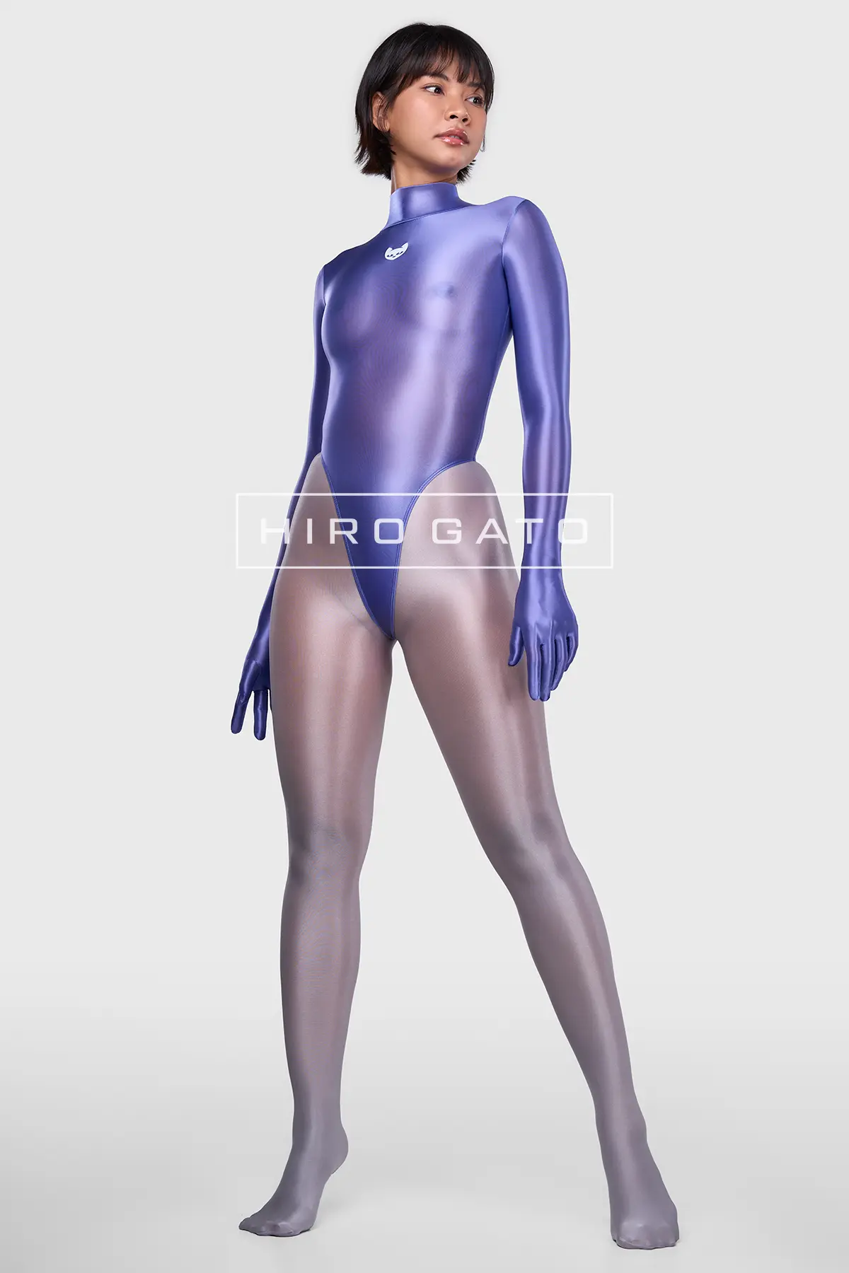 Sheer Nylon Leotard Baja Blue Shiny See Through