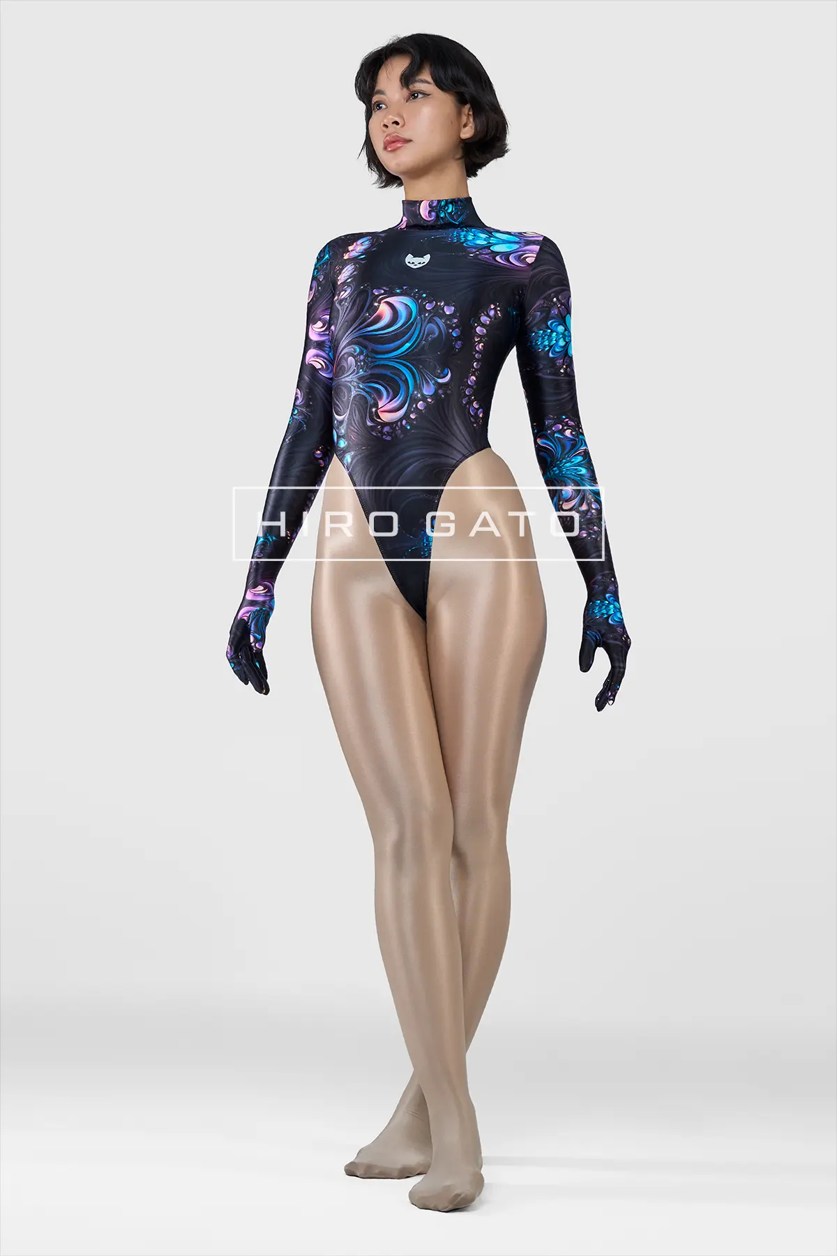 shiny lycra high leg leotard psychedelic