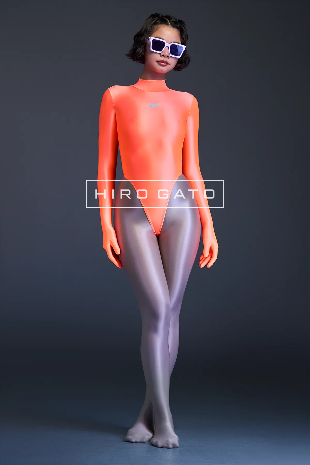 Neon UV Orange Blacklight Leotard High Leg
