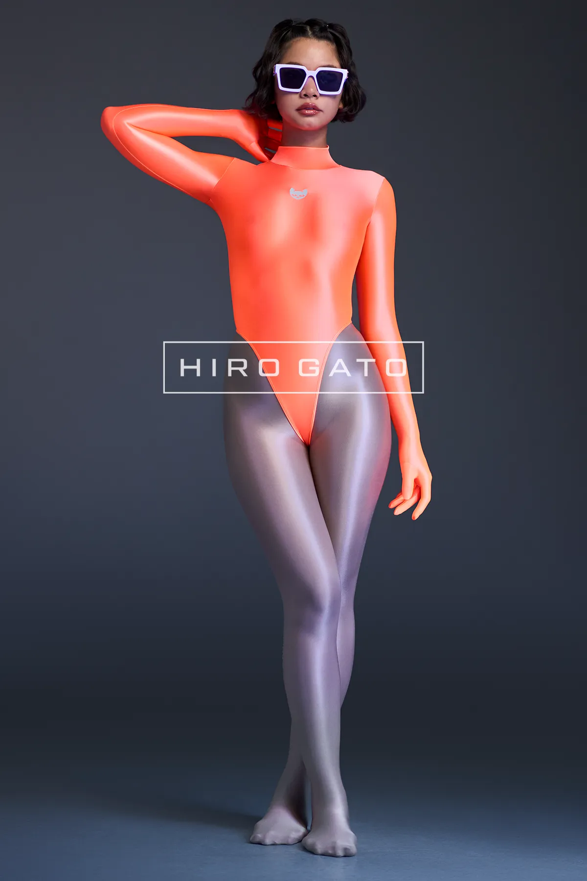 Neon UV Orange Blacklight Leotard High Leg