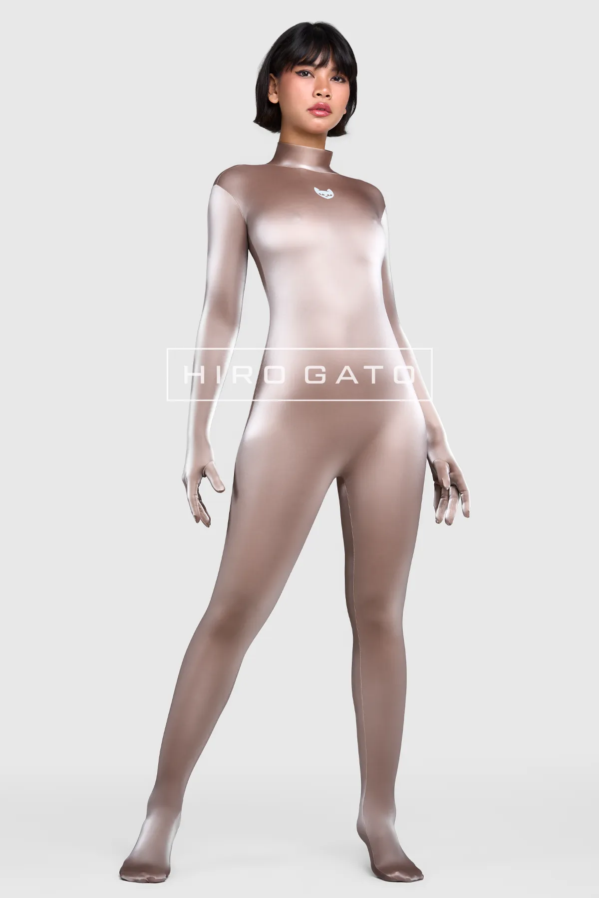 Sharkskin PU Spandex Catsuit Champagne