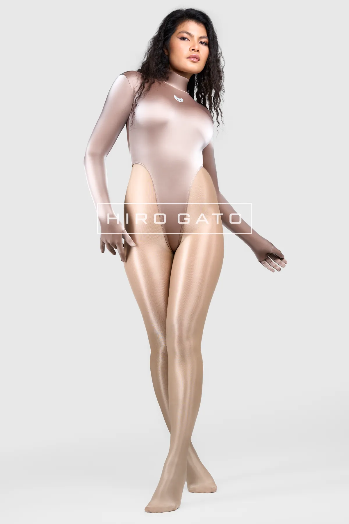 Sharkskin PU Spandex Leotard Champagne