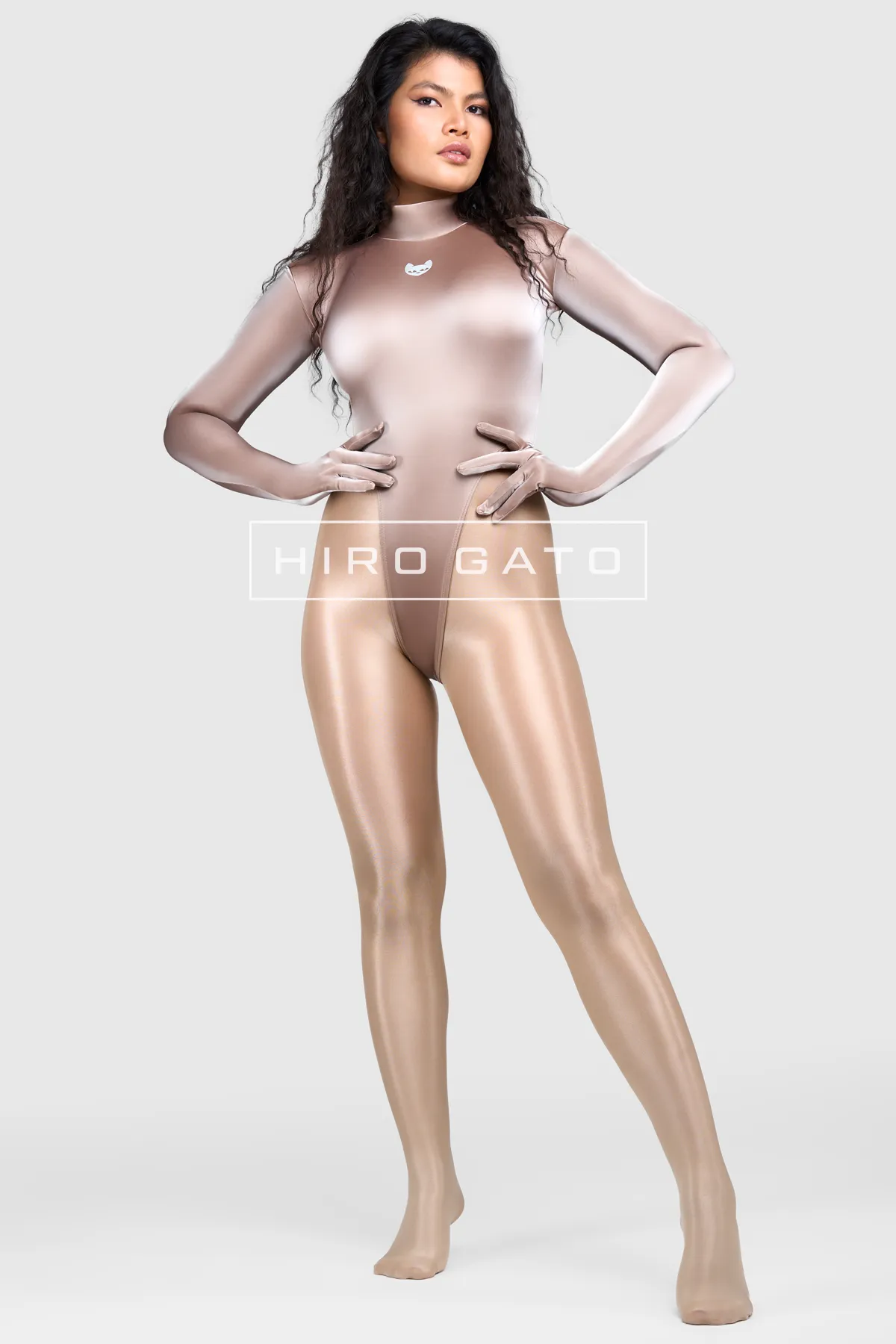 Sharkskin PU Spandex Leotard Champagne