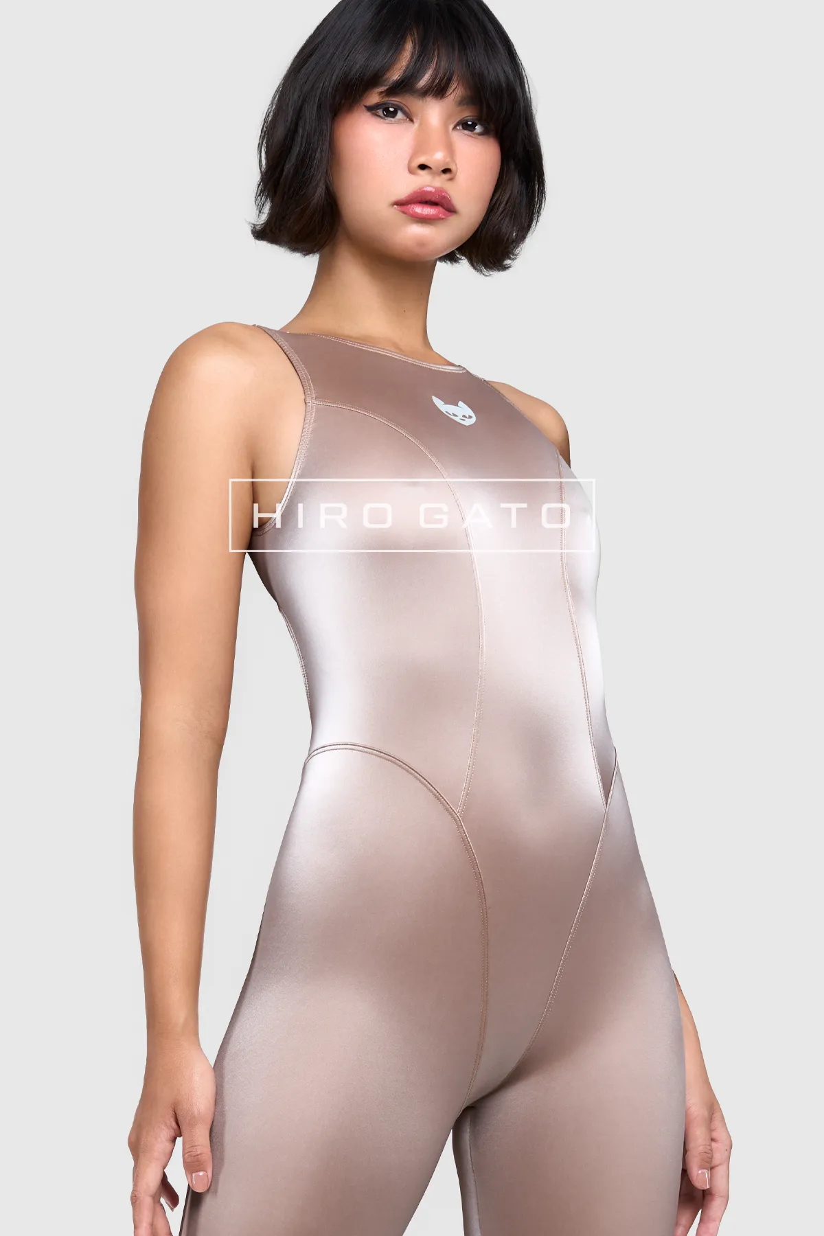 Sharkskin PU Spandex Unitard Champagne Sharkskin PU Spandex Unitard Champagne