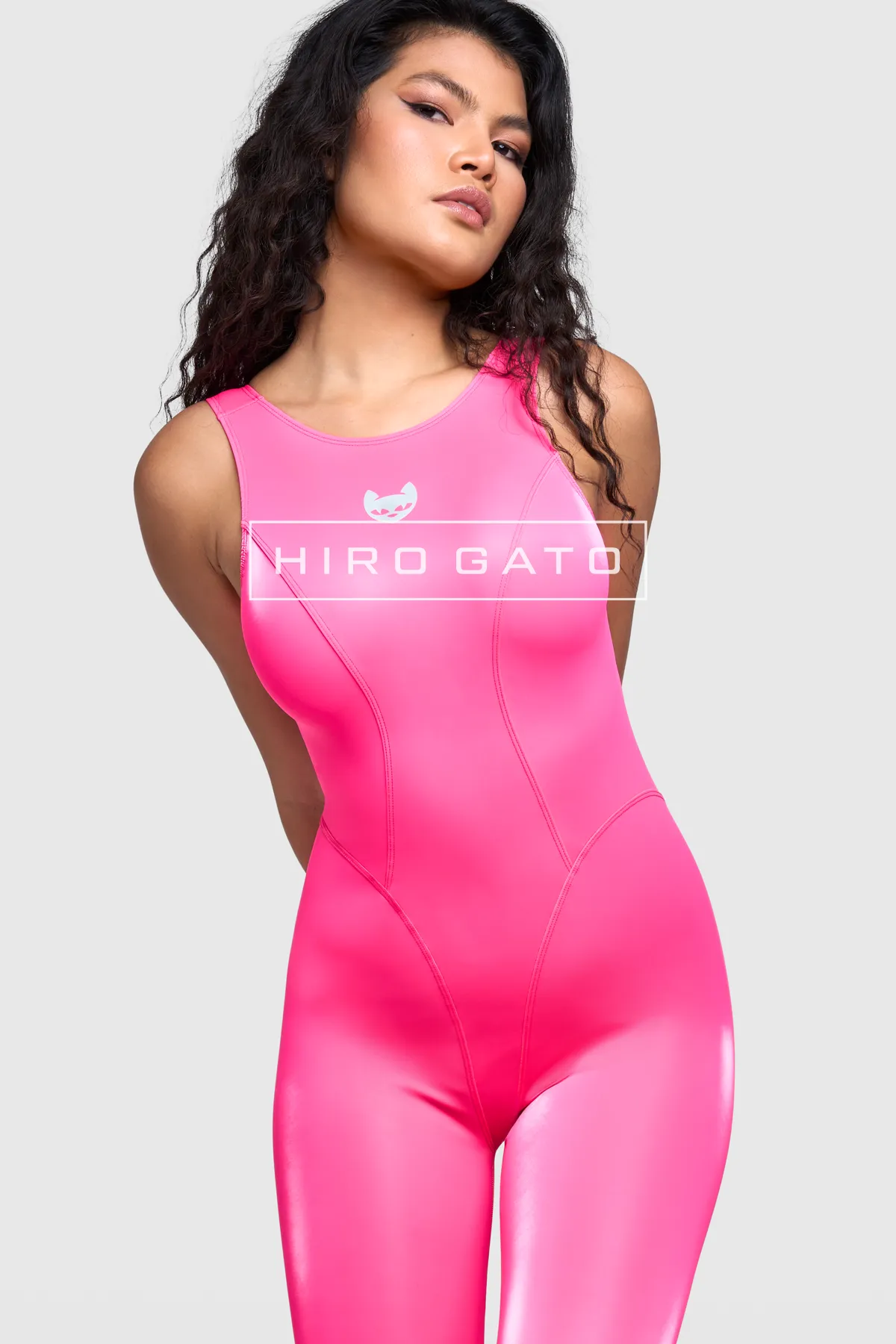 Sharkskin PU Spandex Unitard Pink Sharkskin PU Spandex Unitard Pink