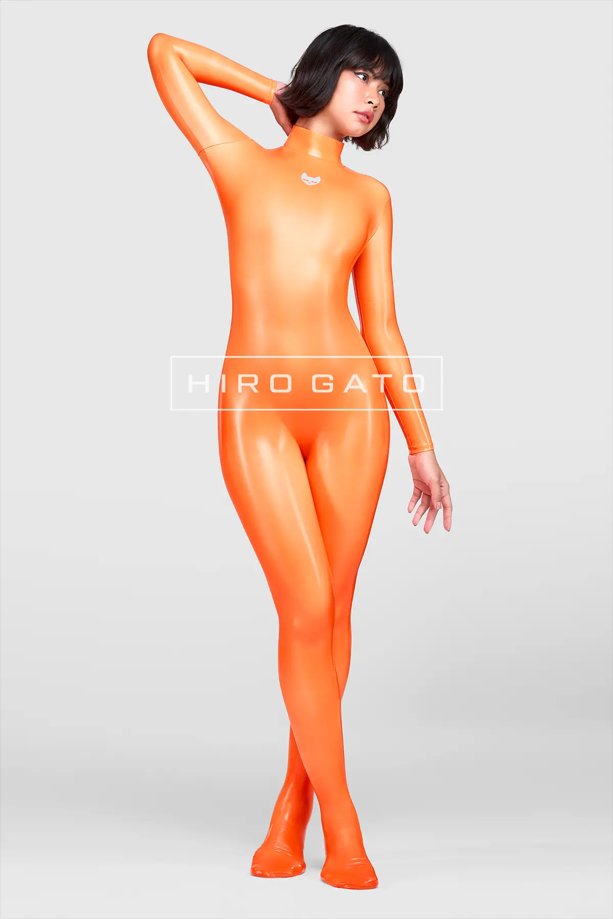 Rainbow PU Spandex Catsuit Orange Rainbow PU Spandex Catsuit Orange