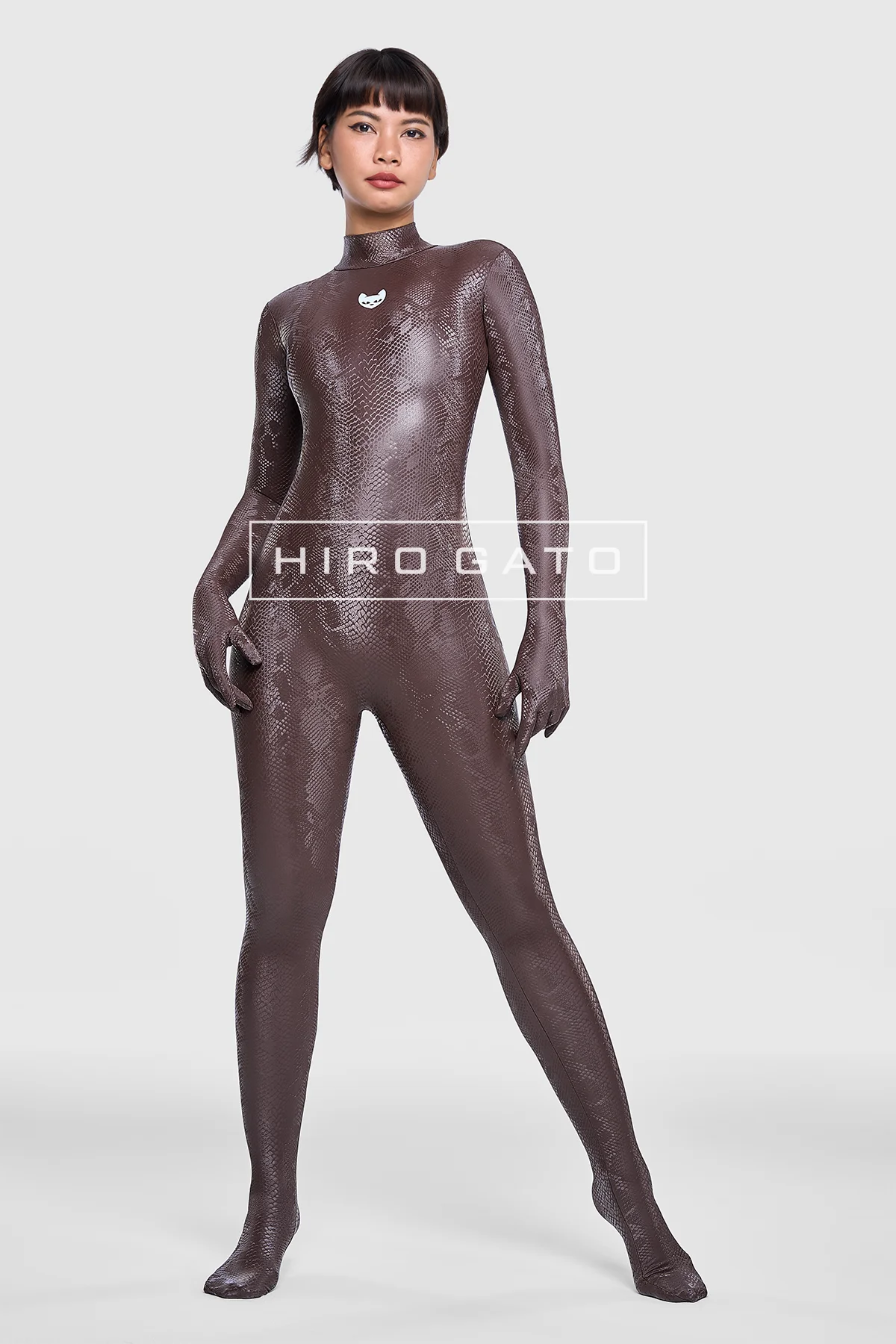 Reptilian Skin Spandex Catsuit Mocha Zentai Bodysuit Jumpsuit Skintight