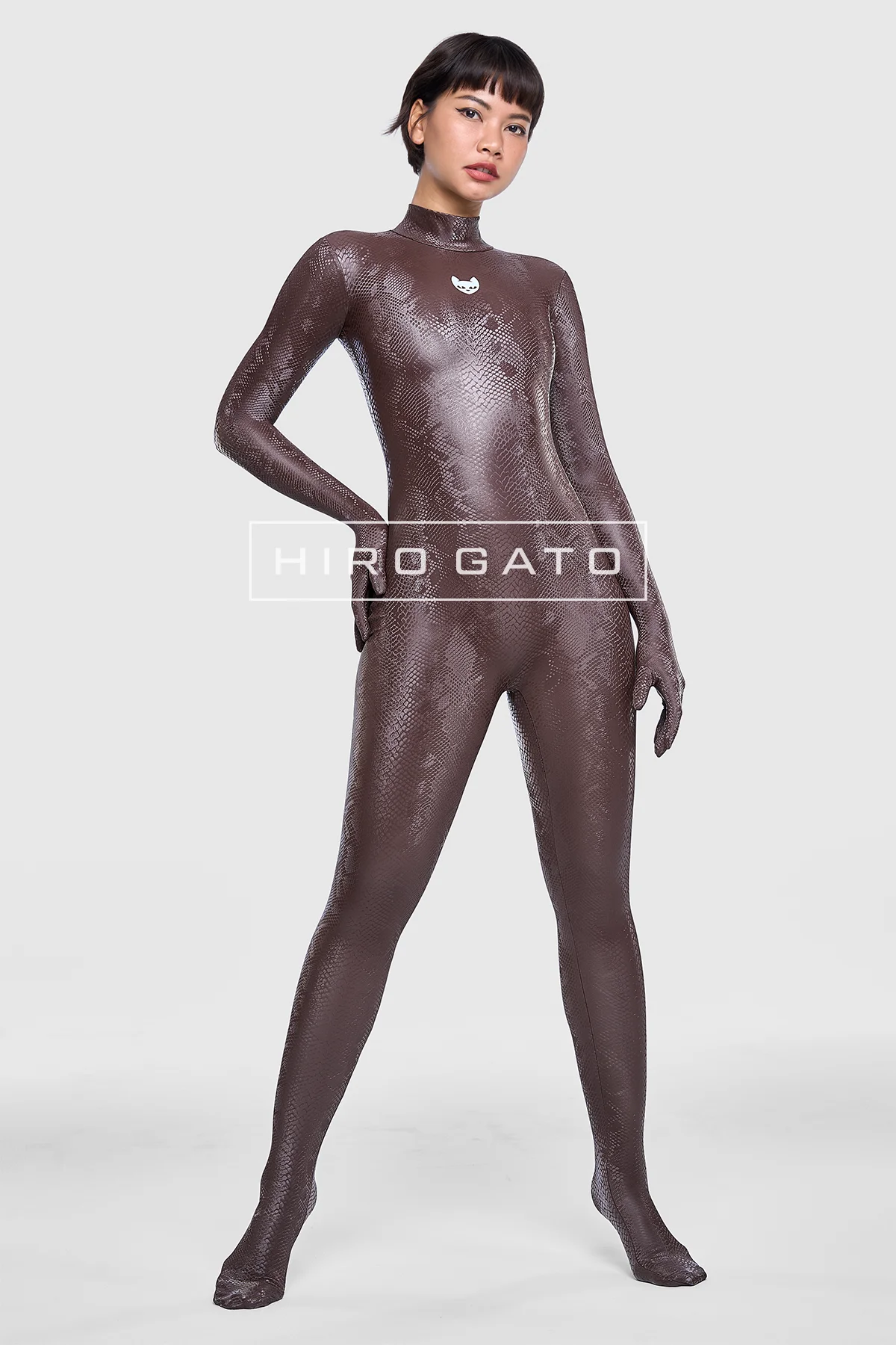 Reptilian Skin Spandex Catsuit Mocha Zentai Bodysuit Jumpsuit Skintight