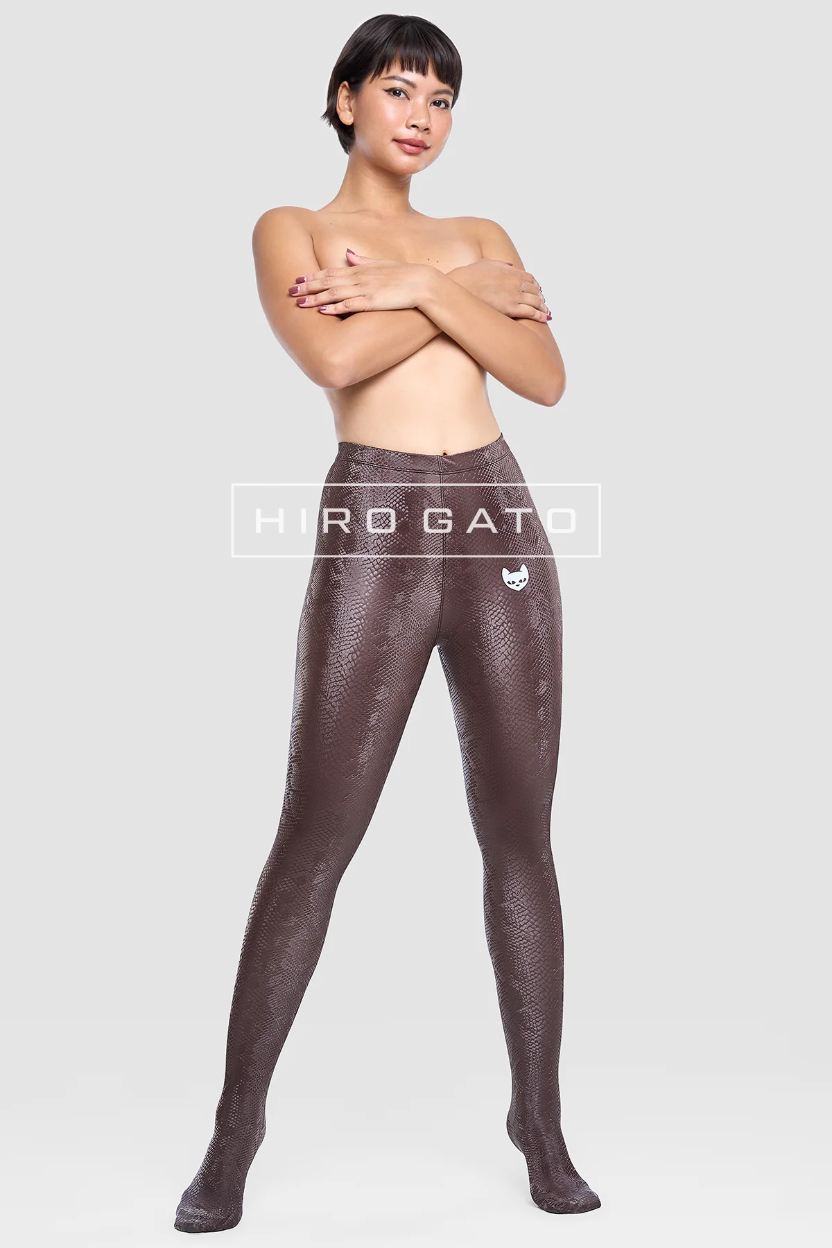 Reptilian Skin Spandex Leggings Mocha Shiny Brown Yogapants Snake Pattern Snakeskin