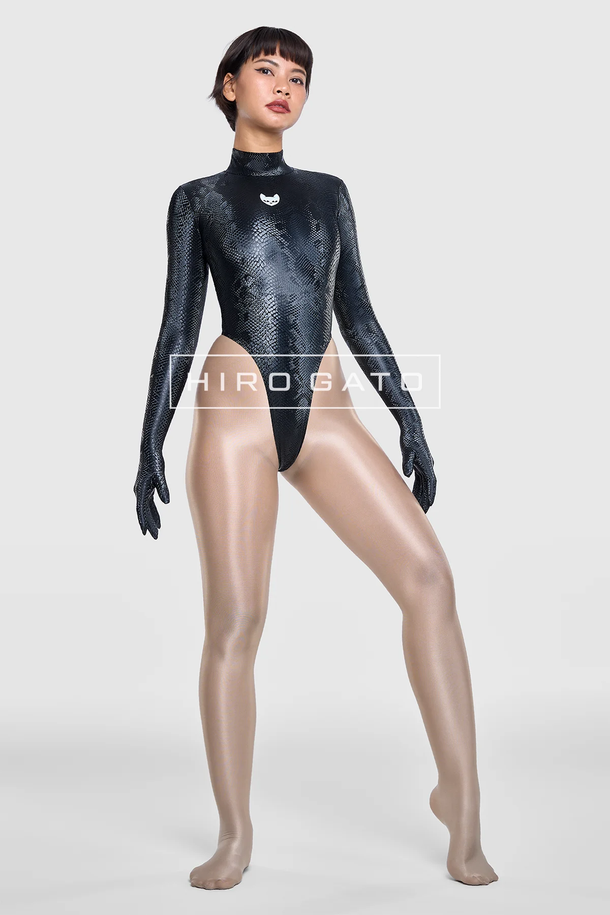 Reptilian Skin Spandex Leotard Black Reptilian Skin Spandex Leotard Black