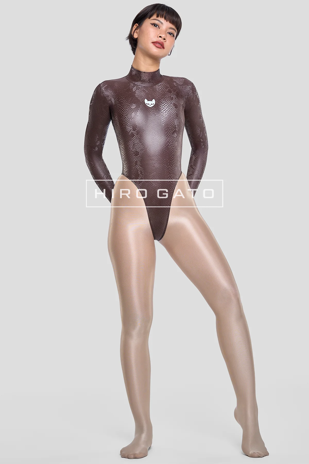 Reptilian Skin Spandex Leotard Mocha