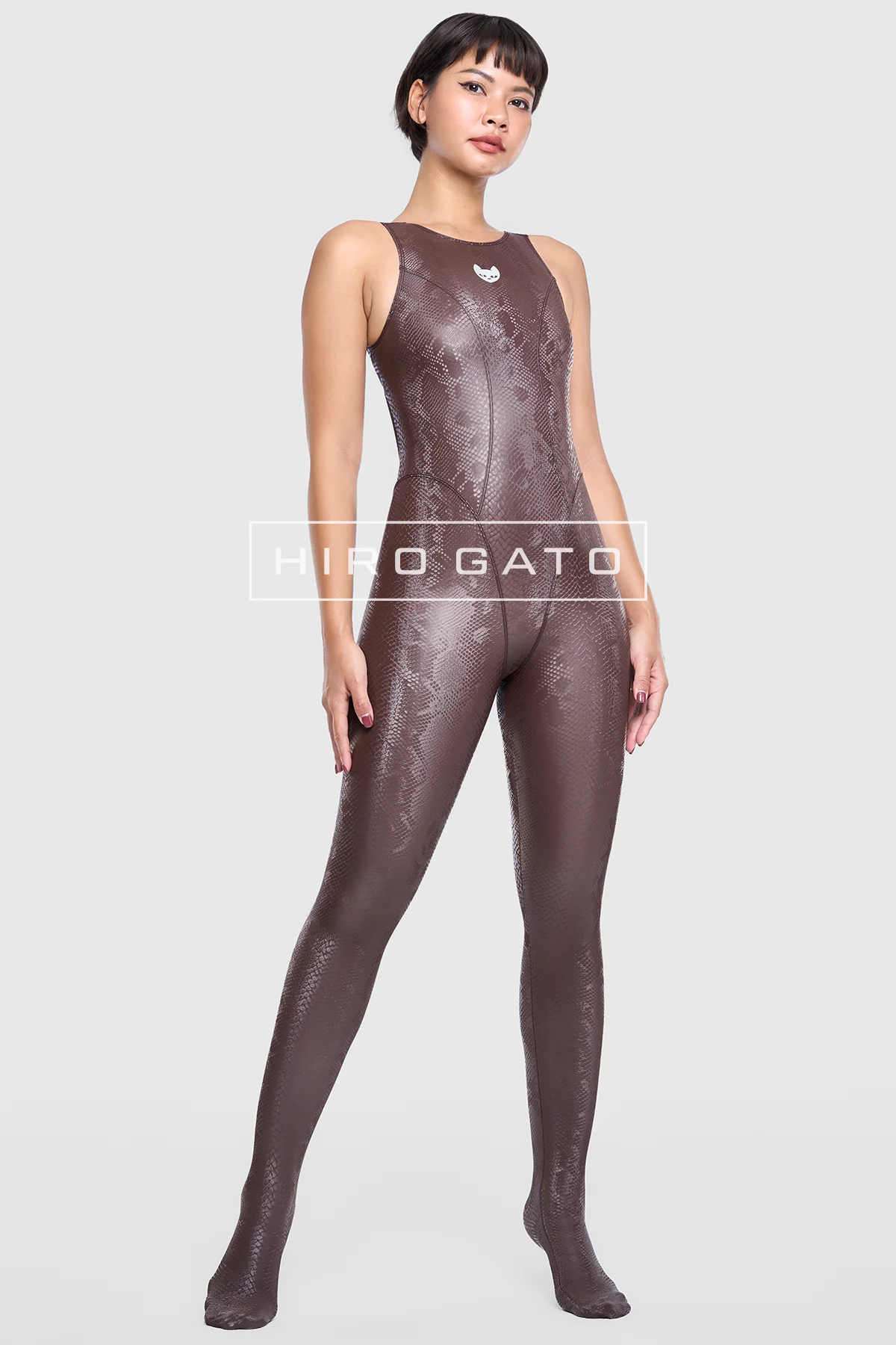 Reptilian Skin Spandex Unitard Mocha