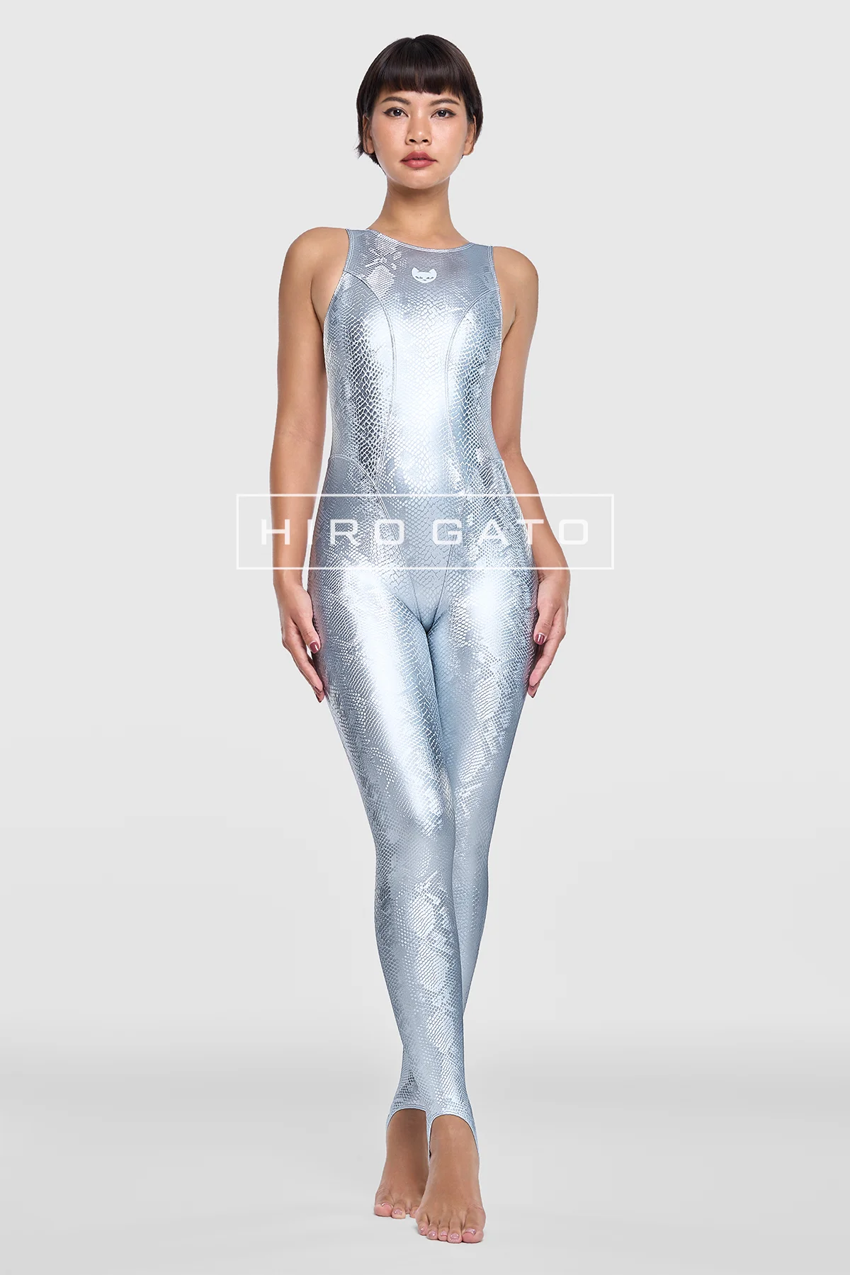 Reptilian Skin Spandex Unitard Silver