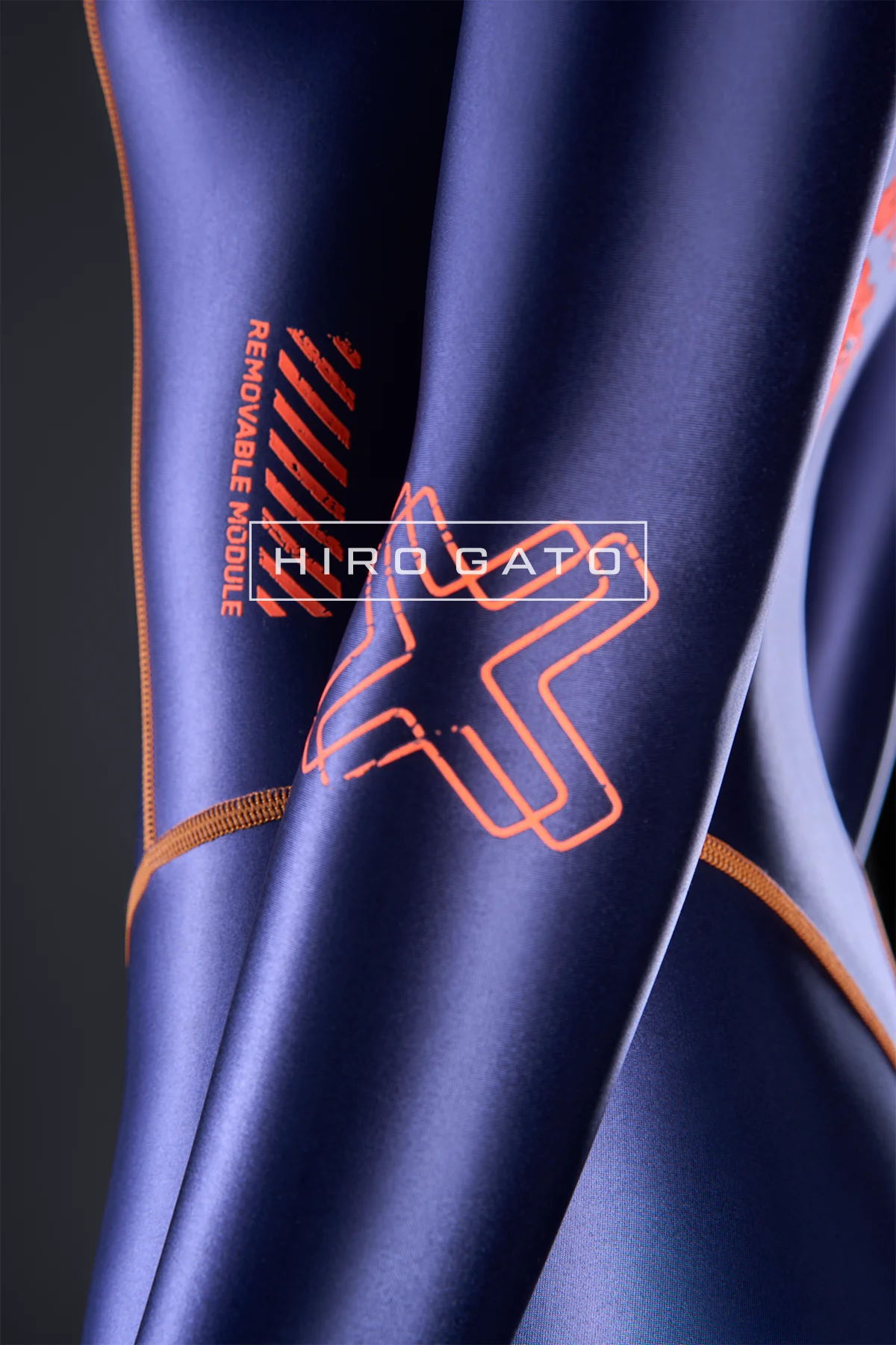 Neoskin Futuristic Cyberpunk Festival Catsuit Shiny Spandex Navy Blue Orange Neoskin Futuristic Cyberpunk Festival Catsuit Shiny Spandex Navy Blue Orange