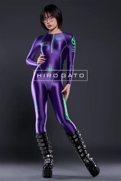 Neoskin Futuristic Cyberpunk Festival Catsuit Shiny Spandex Purple