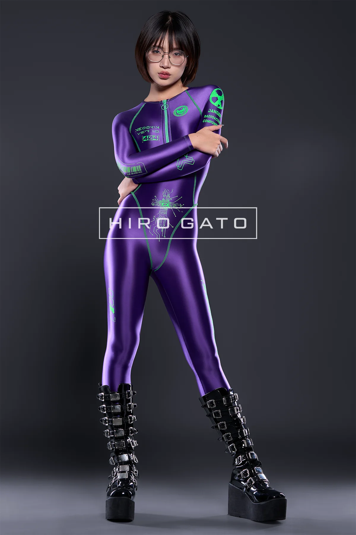 Neoskin Futuristic Cyberpunk Festival Catsuit Shiny Spandex Purple