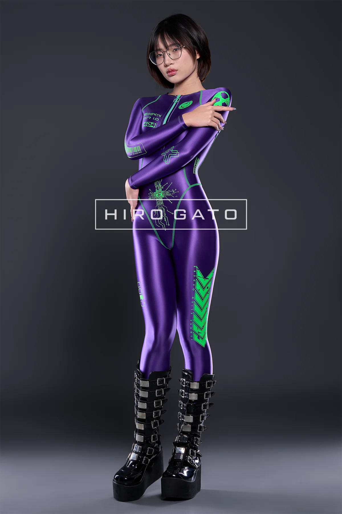 Neoskin Futuristic Cyberpunk Festival Catsuit Shiny Spandex Purple Neoskin Futuristic Cyberpunk Festival Catsuit Shiny Spandex Purple
