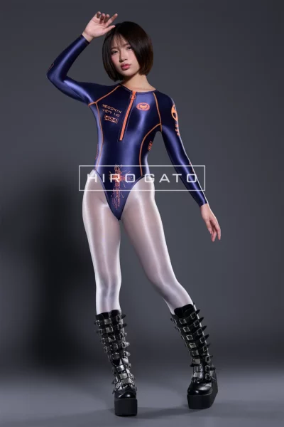 Neoskin Futuristic Cyberpunk Spandex Leotard shiny Navy Blue