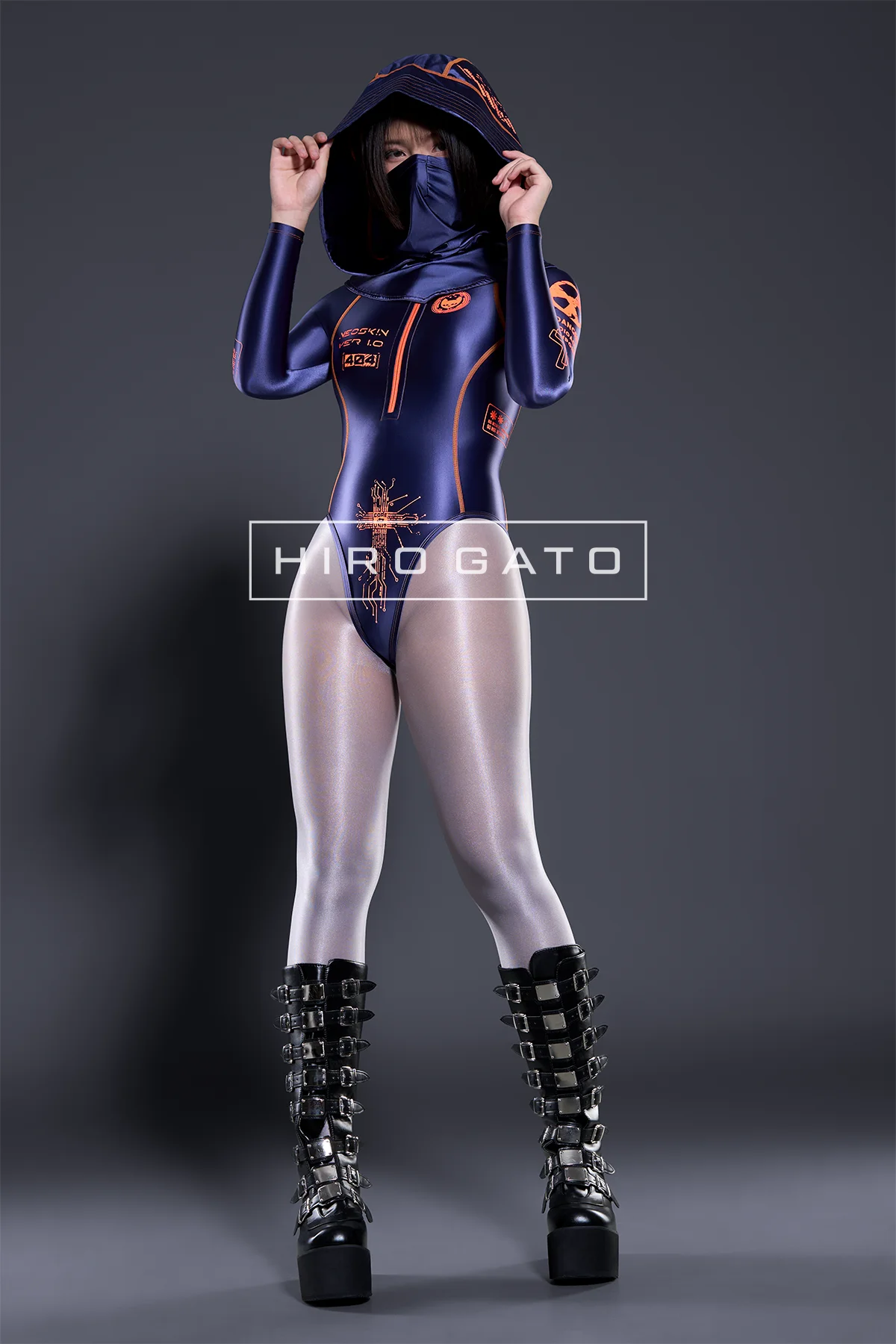 Neoskin Futuristic Cyberpunk Spandex Leotard shiny Navy Blue