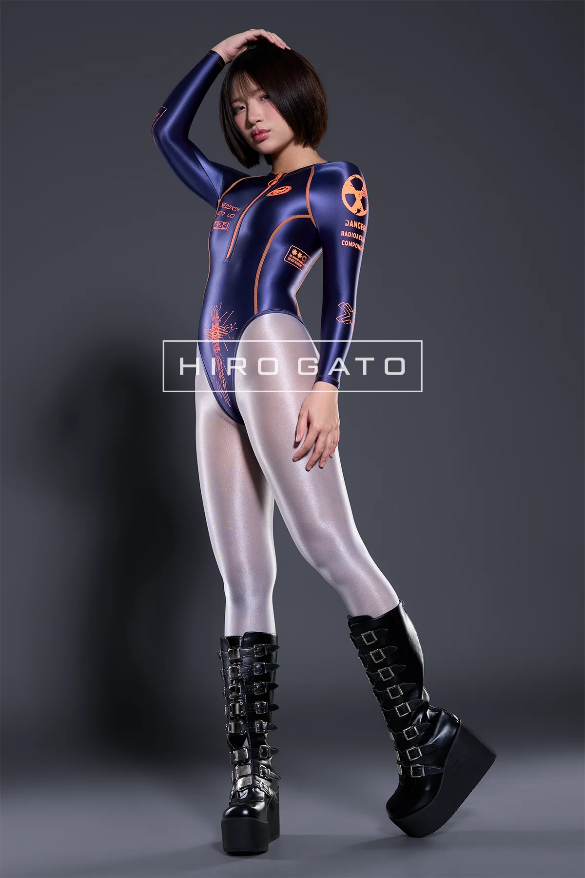 Neoskin Futuristic Cyberpunk Spandex Leotard shiny Navy Blue Neoskin Futuristic Cyberpunk Spandex Leotard shiny Navy Blue