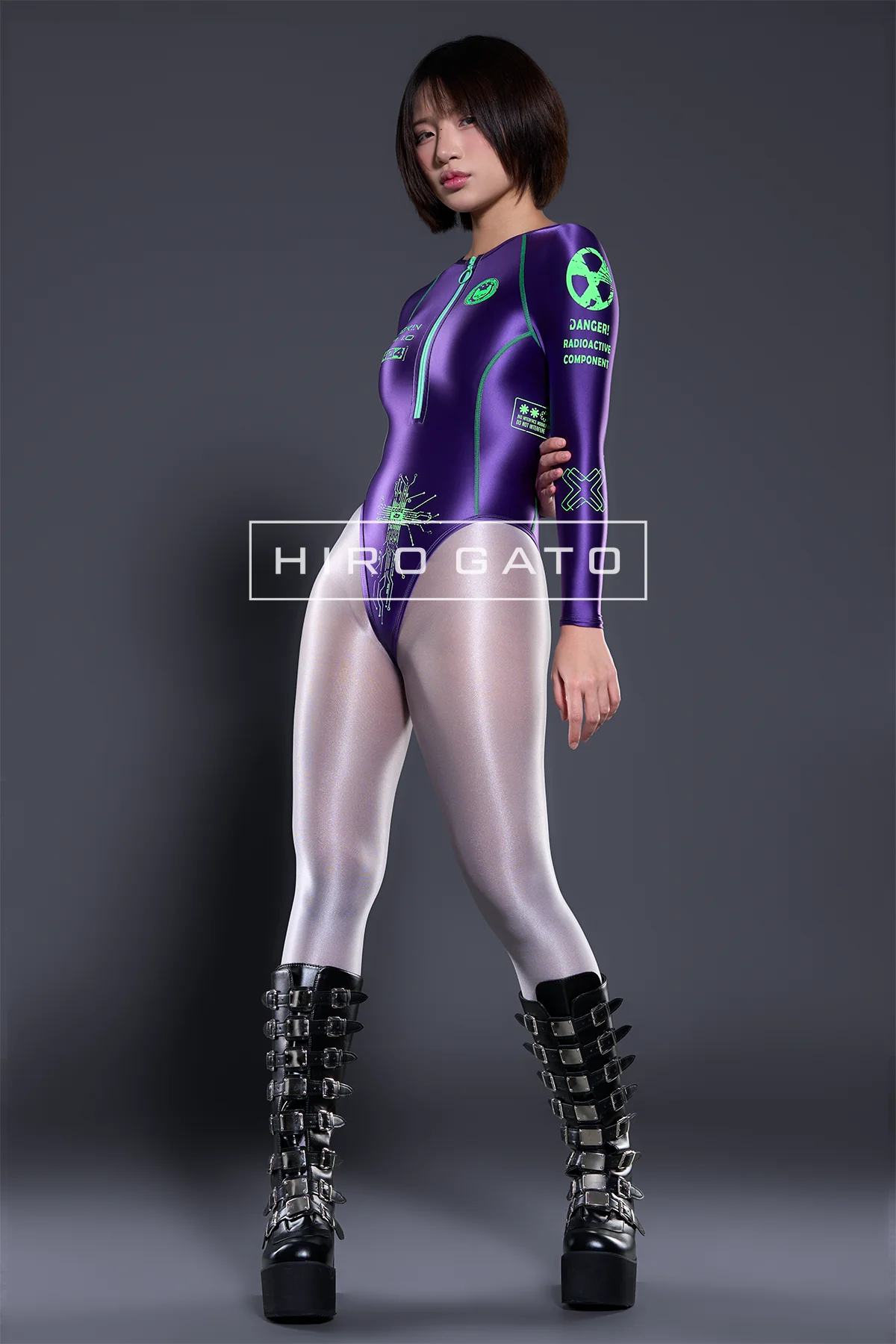 Neoskin Futuristic Cyberpunk Spandex Leotard shiny Purple