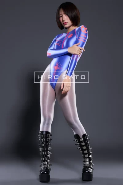 Neoskin Futuristic Cyberpunk Spandex Leotard shiny Baja Blue
