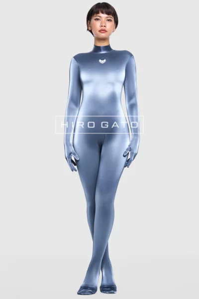 Skintight, shiny Sharkskin PU Spandex Catsuit gry anthracite glossy
