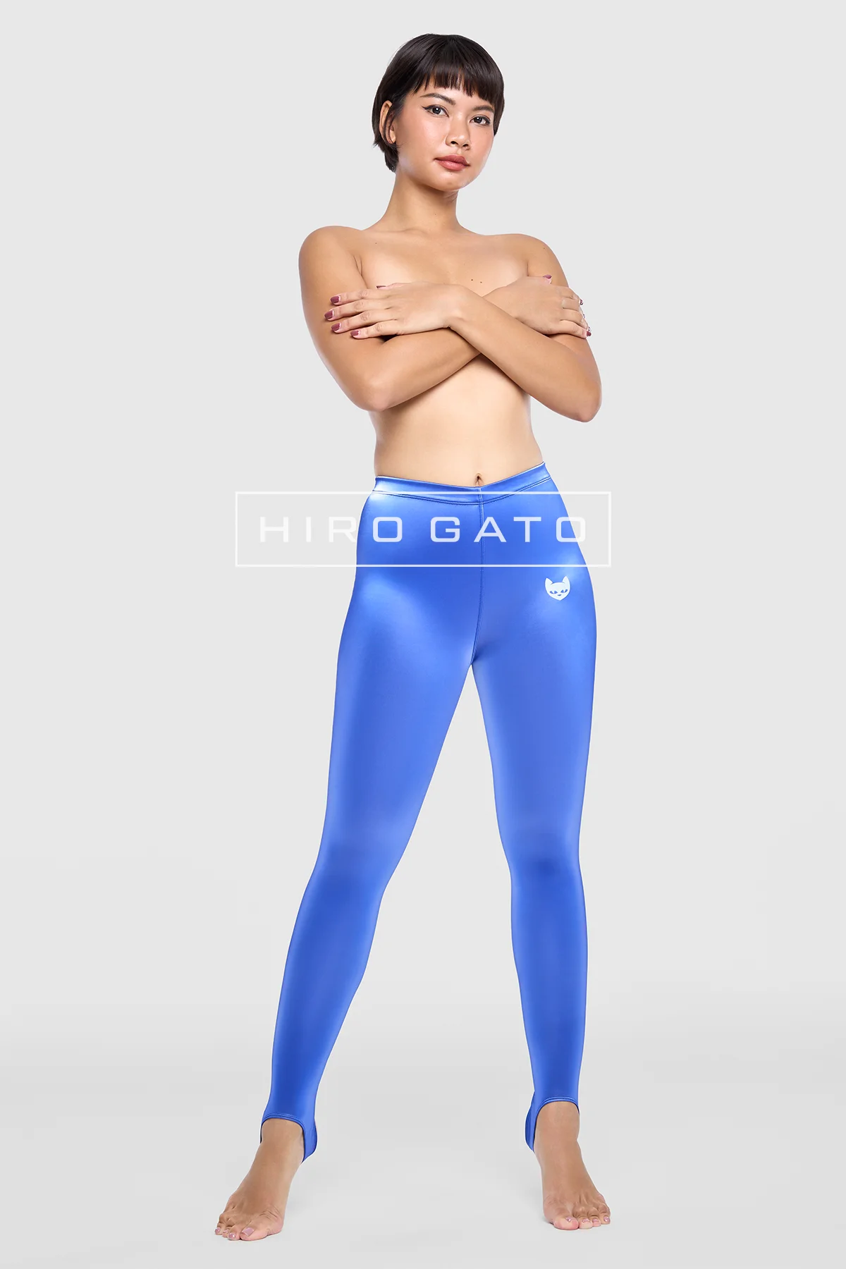 Shiny Sharkskin PU Spandex Leggings Blue