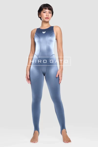 Anthracite Gray Sharksin PU Spandex Unitard skintight shiny glossy