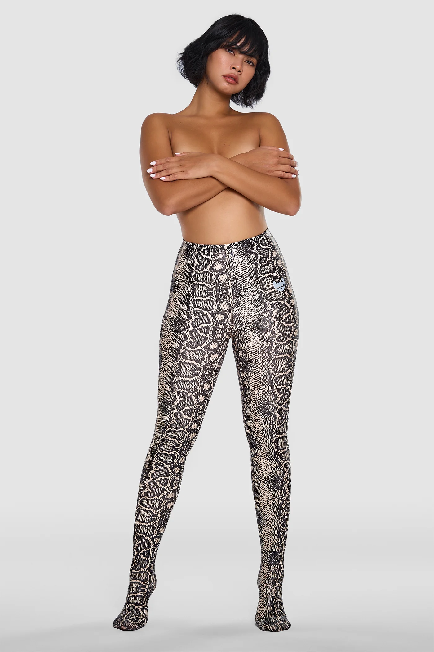 Snakeskin Leggings Beige & Black 05 Second skin metallic leggings in beige and black
