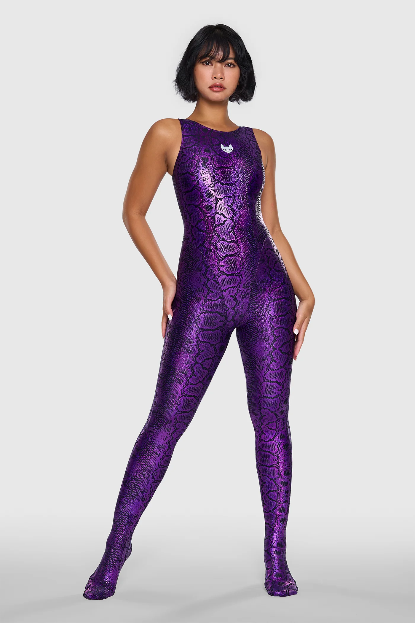 Snakeskin Unitard Black & Purple