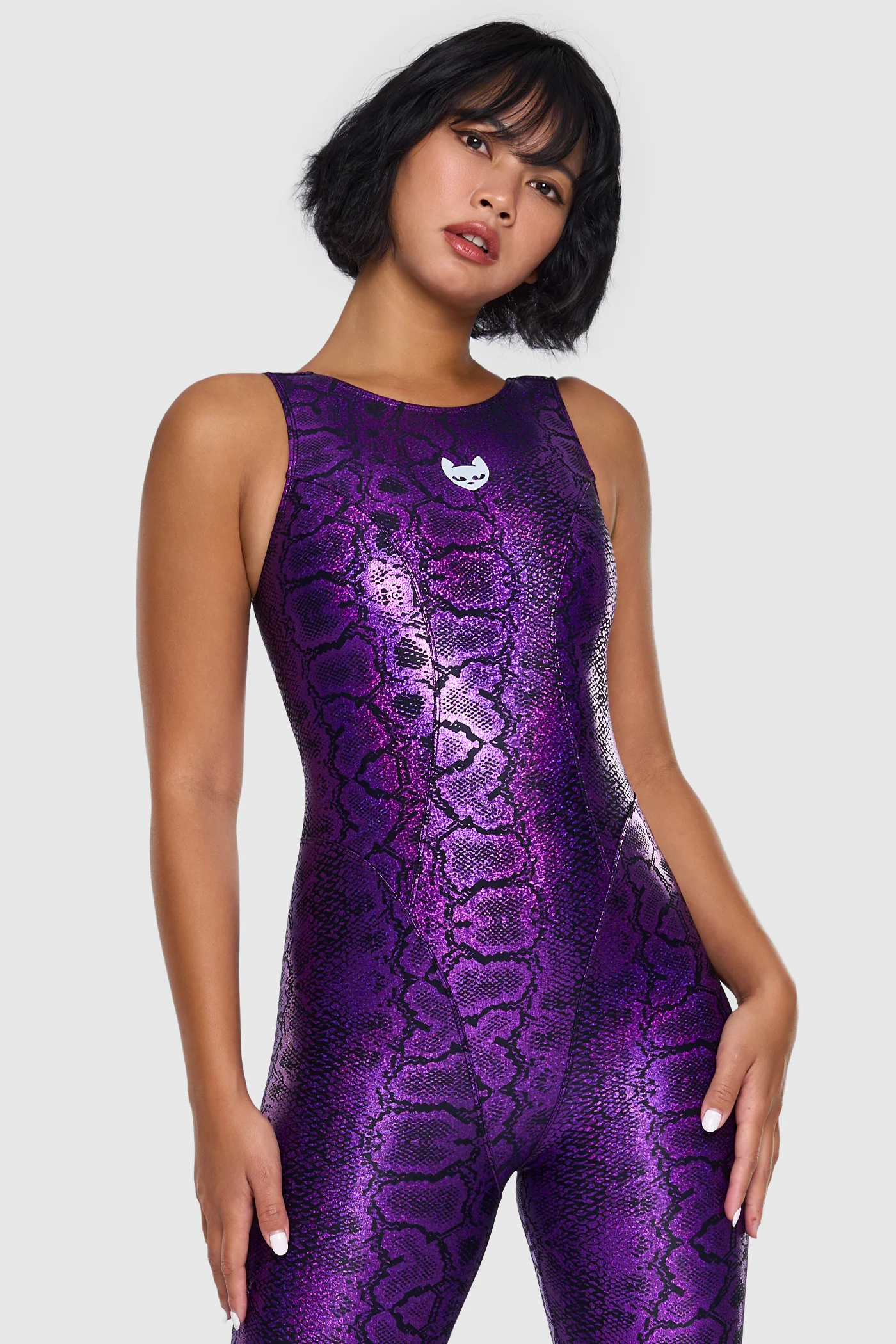 Snakeskin Unitard Black & Purple 05 Second skin metallic unitard in black and purple