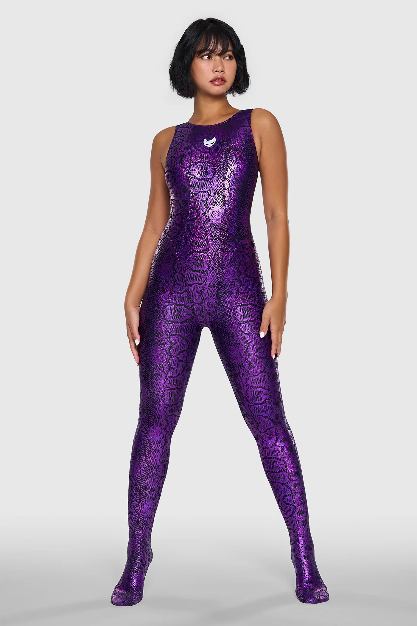 Snakeskin Unitard Black & Purple 07 Made to order snakeskin unitard in black and purple